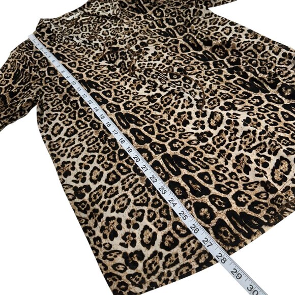 Siren Lily Strech Mesh Leopard Print Ruffled Top Blouse Women 1X Ruffle V neck - Picture 7 of 12